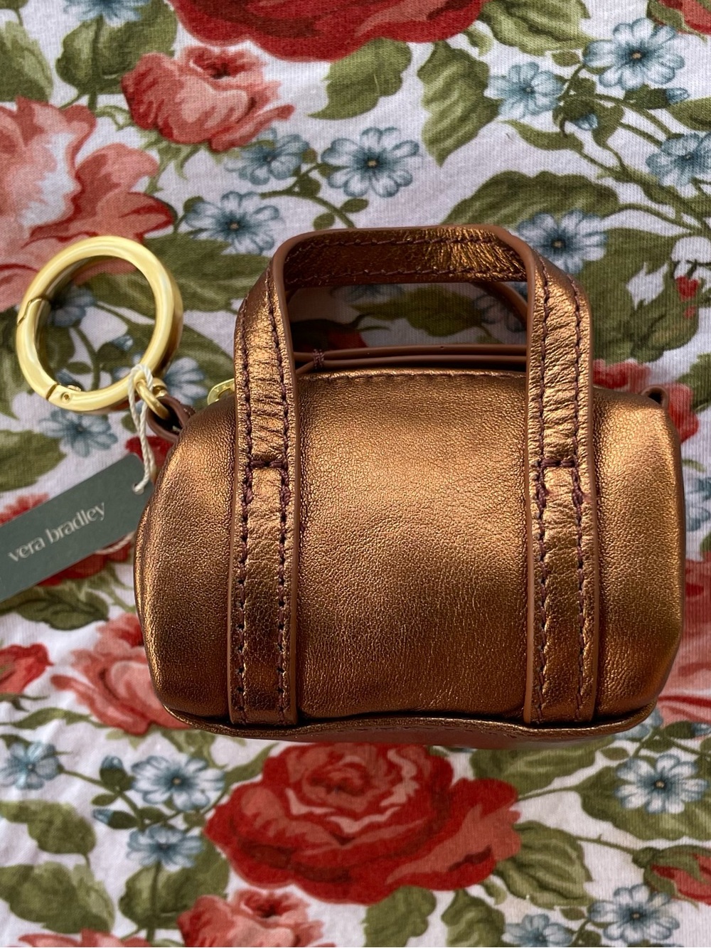 *BNWT*Vera Bradley Leather duffel bag Charm w/Keyring ft. in **Metallic Bronze**